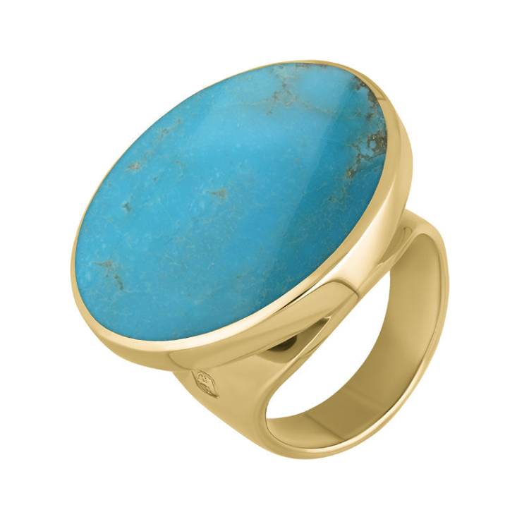 9ct Yellow Gold Turquoise King's Coronation Hallmark Medium Round Ring - S