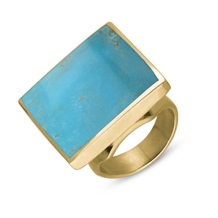 9ct Yellow Gold Turquoise King's Coronation Hallmark Medium Square Ring - T