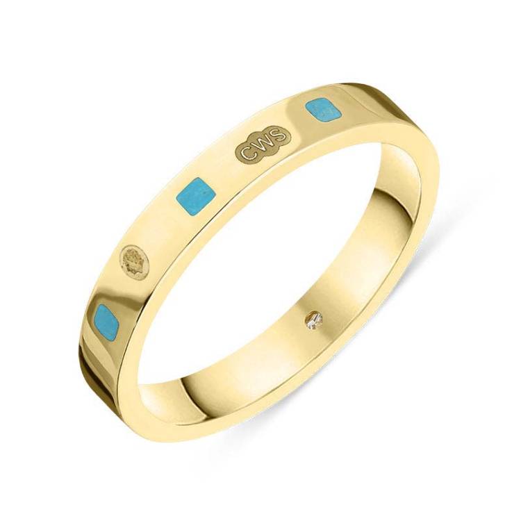 9ct Yellow Gold Turquoise King's Coronation Hallmark Princess Cut 3mm Ring - P