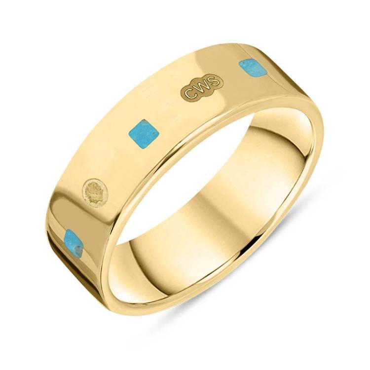 9ct Yellow Gold Turquoise King's Coronation Hallmark Princess Cut 6mm Ring - Y