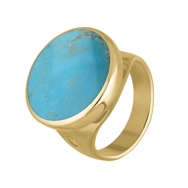 9ct Yellow Gold Turquoise King's Coronation Hallmark Small Round Ring - O