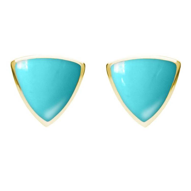 9ct Yellow Gold Turquoise Large Curved Triangle Stud Earrings - Yellow Gold