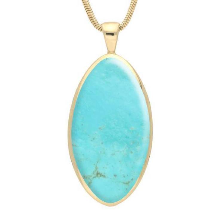 9ct Yellow Gold Turquoise Large Oval Necklace - Yellow Gold