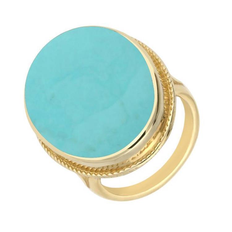 9ct Yellow Gold Turquoise Large Rope Edged Ring