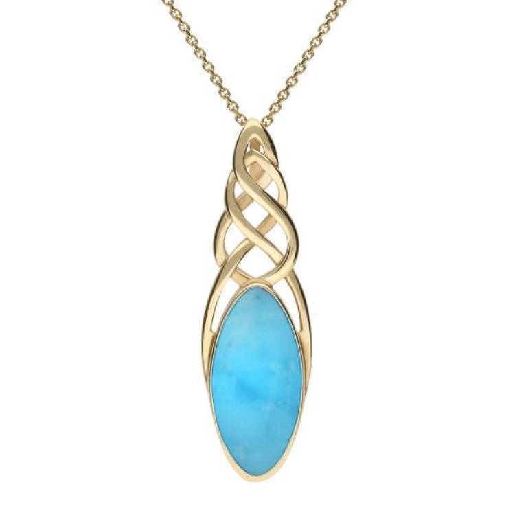 9ct Yellow Gold Turquoise Long Marquise Celtic Necklace - Option1 Value