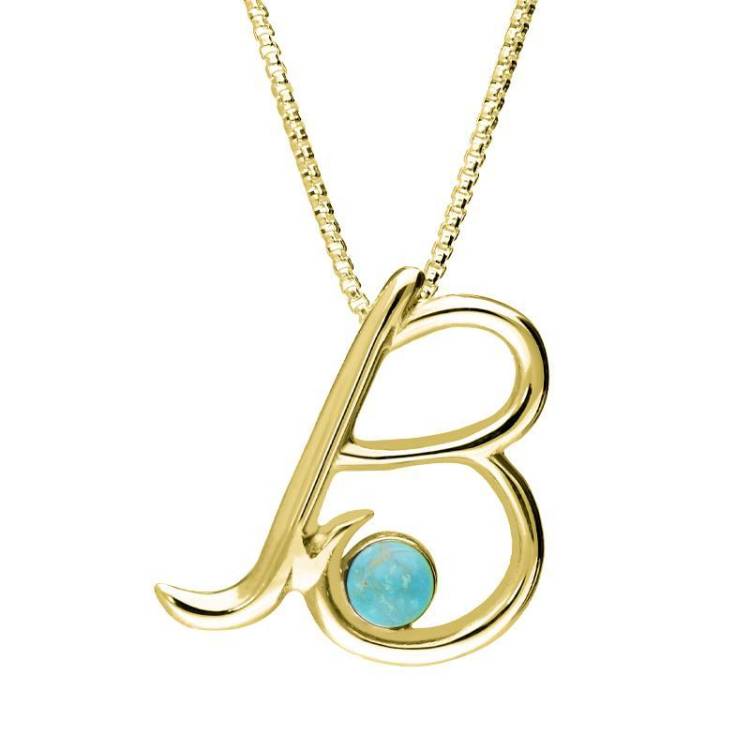 9ct Yellow Gold Turquoise Love Letters Initial B Necklace - Yellow Gold