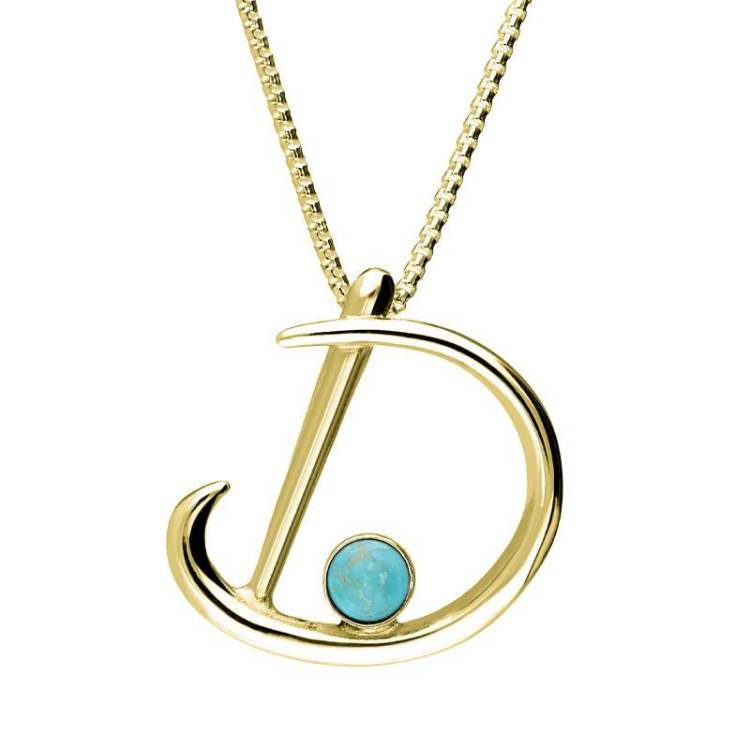9ct Yellow Gold Turquoise Love Letters Initial D Necklace - Yellow Gold