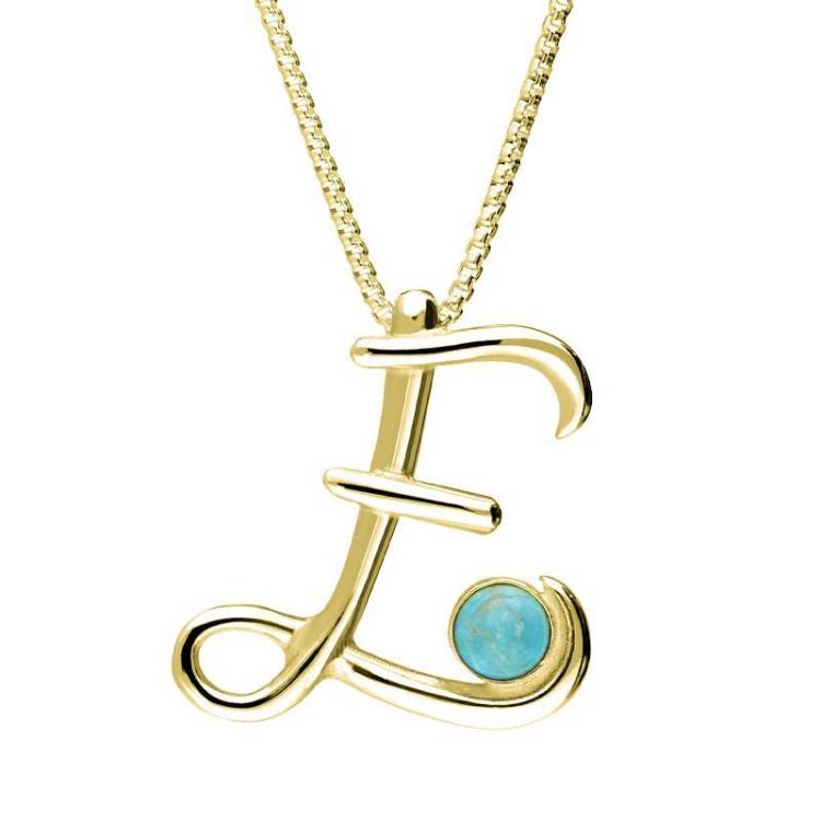 9ct Yellow Gold Turquoise Love Letters Initial E Necklace - Yellow Gold