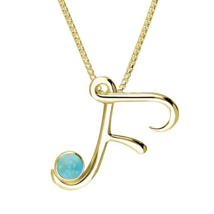 9ct Yellow Gold Turquoise Love Letters Initial F Necklace - Yellow Gold