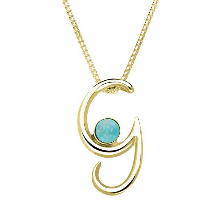 9ct Yellow Gold Turquoise Love Letters Initial G Necklace - Yellow Gold