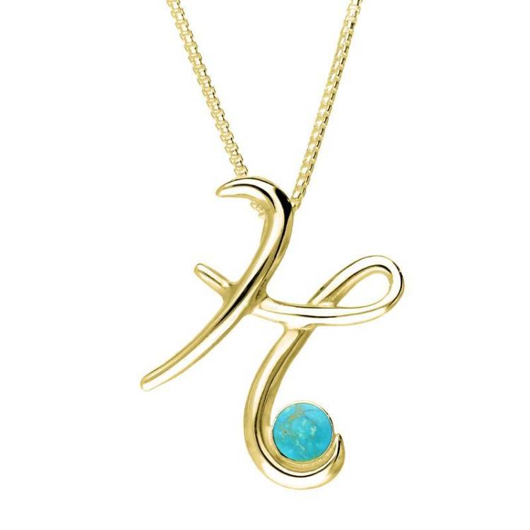 9ct Yellow Gold Turquoise Love Letters Initial H Necklace - Yellow Gold