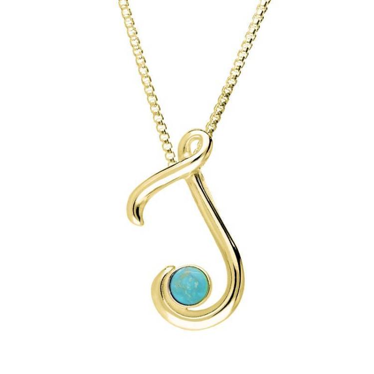 9ct Yellow Gold Turquoise Love Letters Initial J Necklace - Yellow Gold