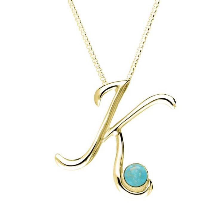 9ct Yellow Gold Turquoise Love Letters Initial K Necklace - Yellow Gold
