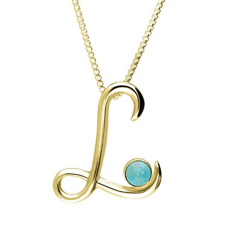 9ct Yellow Gold Turquoise Love Letters Initial L Necklace - Yellow Gold