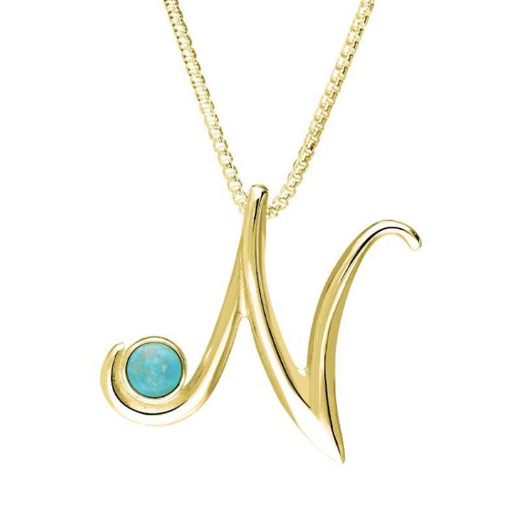 9ct Yellow Gold Turquoise Love Letters Initial N Necklace - Yellow Gold