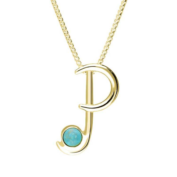 9ct Yellow Gold Turquoise Love Letters Initial P Necklace - Yellow Gold