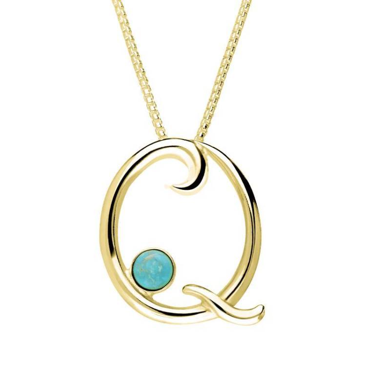 9ct Yellow Gold Turquoise Love Letters Initial Q Necklace - Yellow Gold