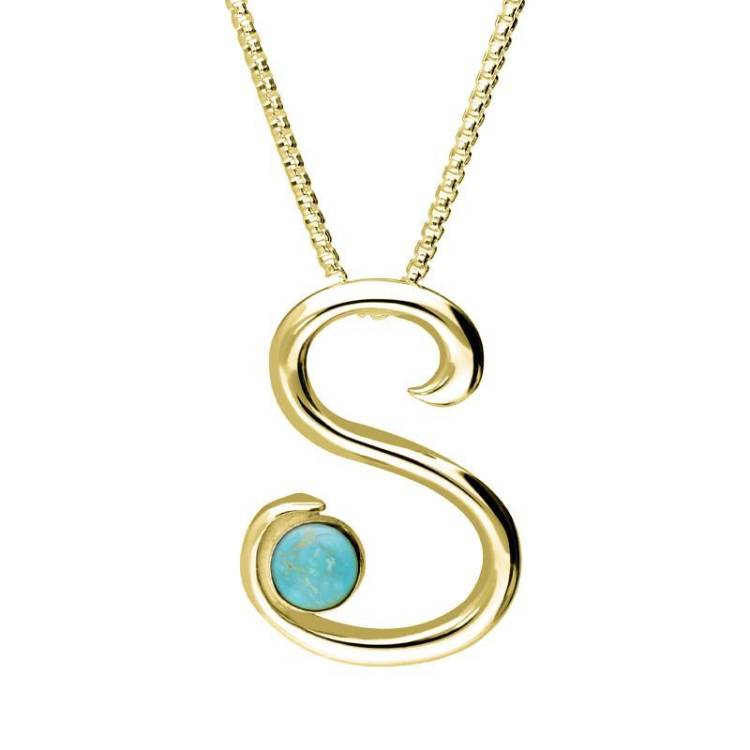 9ct Yellow Gold Turquoise Love Letters Initial S Necklace - Yellow Gold