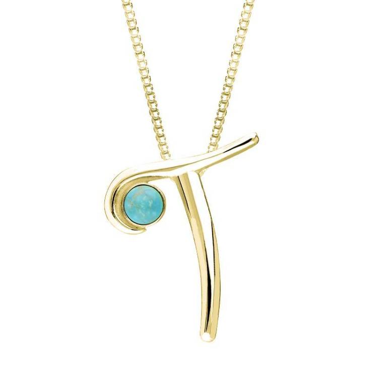 9ct Yellow Gold Turquoise Love Letters Initial T Necklace - Yellow Gold