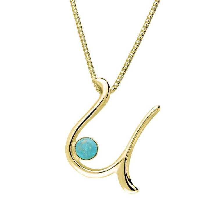 9ct Yellow Gold Turquoise Love Letters Initial U Necklace - Yellow Gold