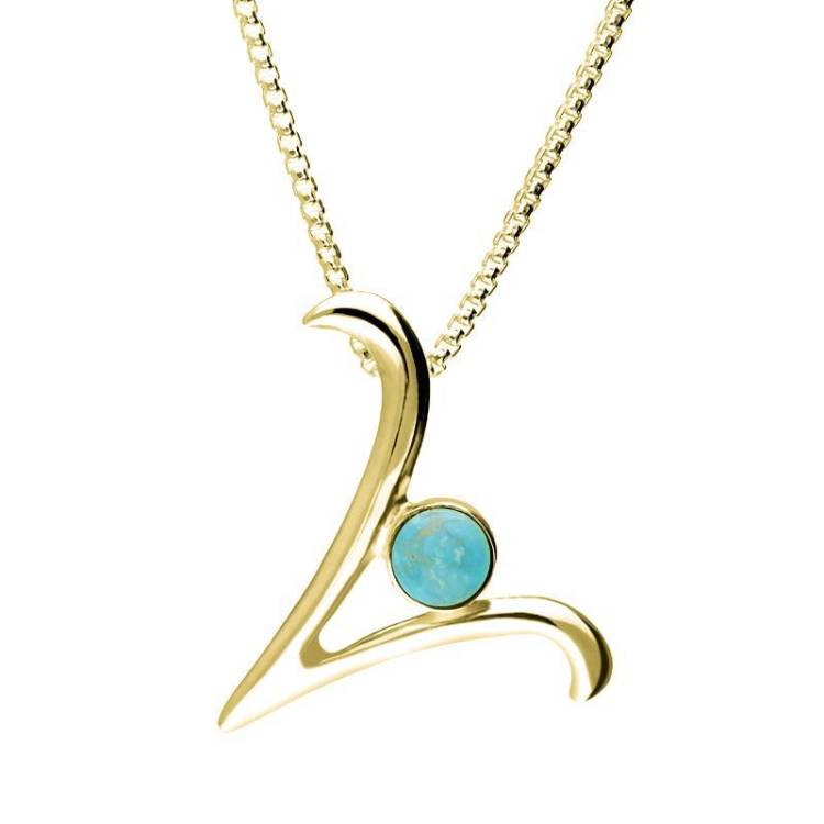 9ct Yellow Gold Turquoise Love Letters Initial V Necklace - Yellow Gold