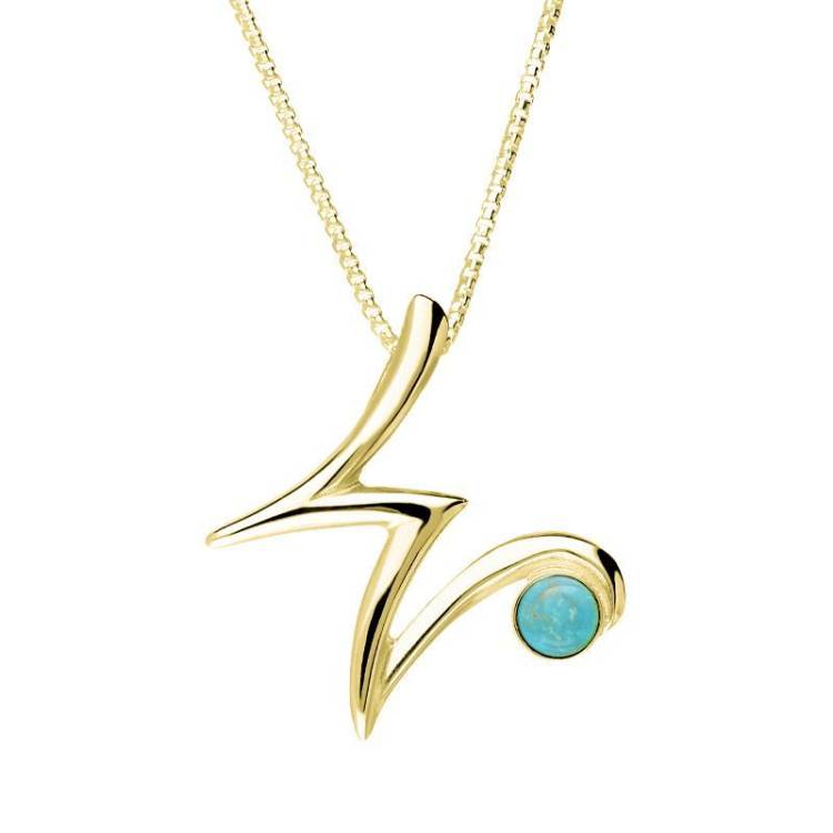 9ct Yellow Gold Turquoise Love Letters Initial W Necklace - Yellow Gold