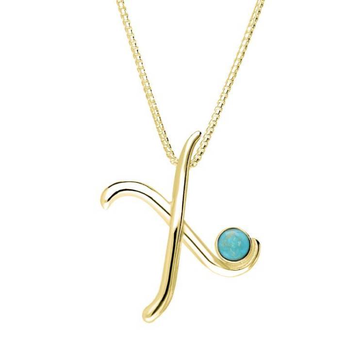 9ct Yellow Gold Turquoise Love Letters Initial X Necklace - Yellow Gold