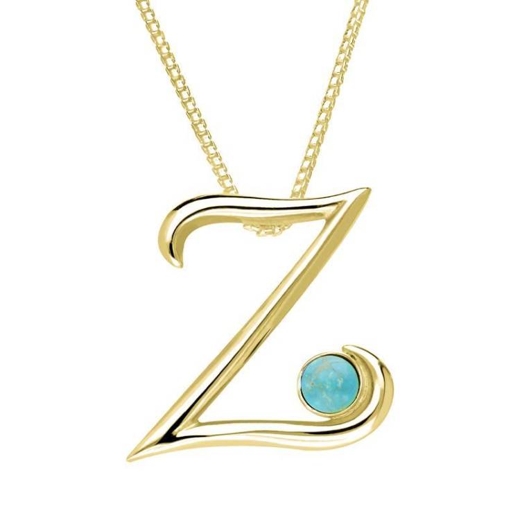 9ct Yellow Gold Turquoise Love Letters Initial Z Necklace - Yellow Gold