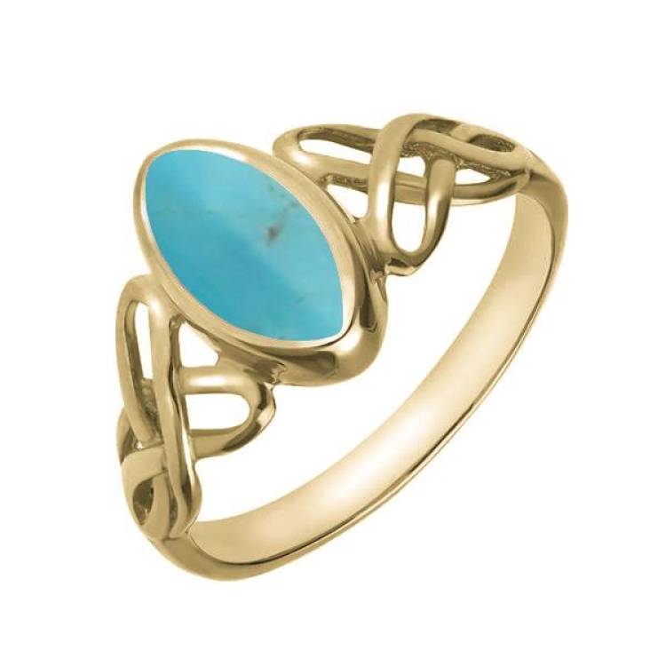 9ct Yellow Gold Turquoise Marquise Celtic Ring - Yellow Gold