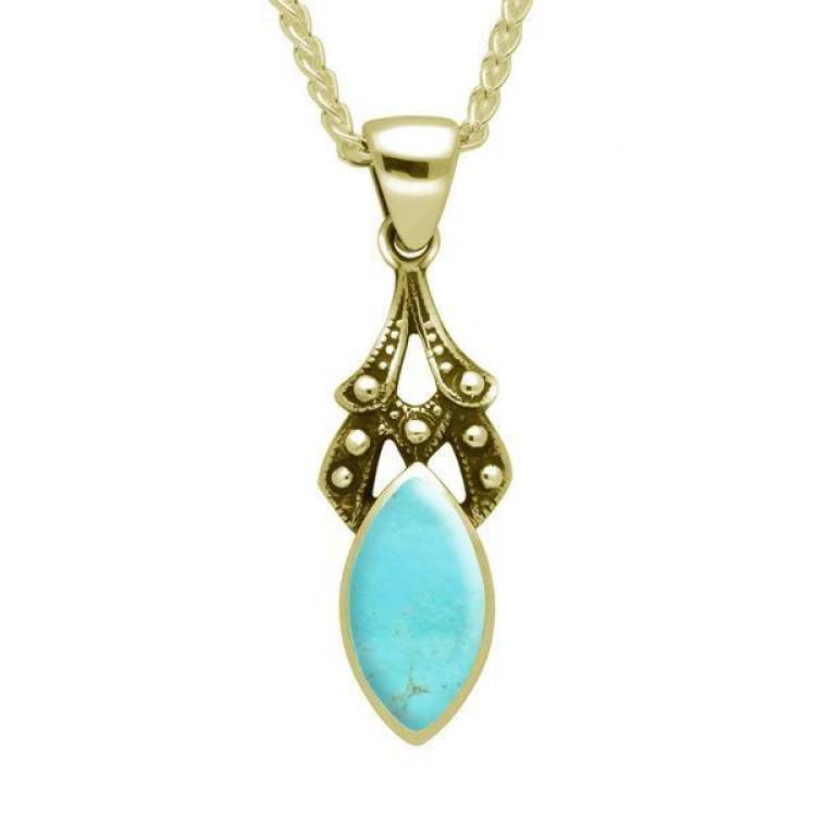 9ct Yellow Gold Turquoise Marquise Drop Necklace