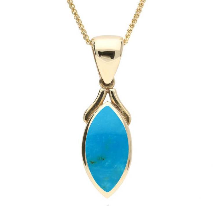 9ct Yellow Gold Turquoise Marquise Necklace - Yellow Gold