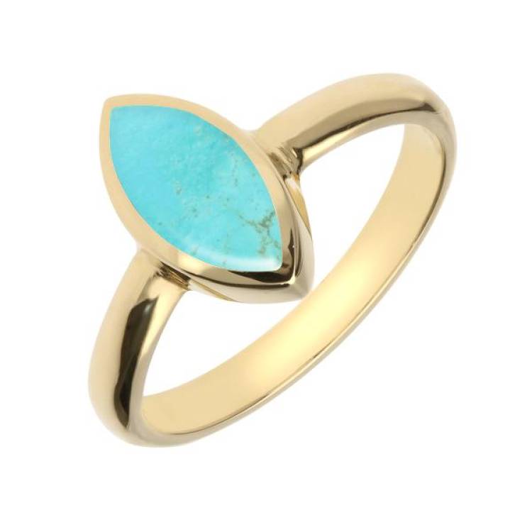 9ct Yellow Gold Turquoise Marquise Ring - Yellow Gold