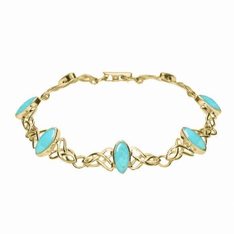 9ct Yellow Gold Turquoise Marquise Shaped Celtic Bracelet