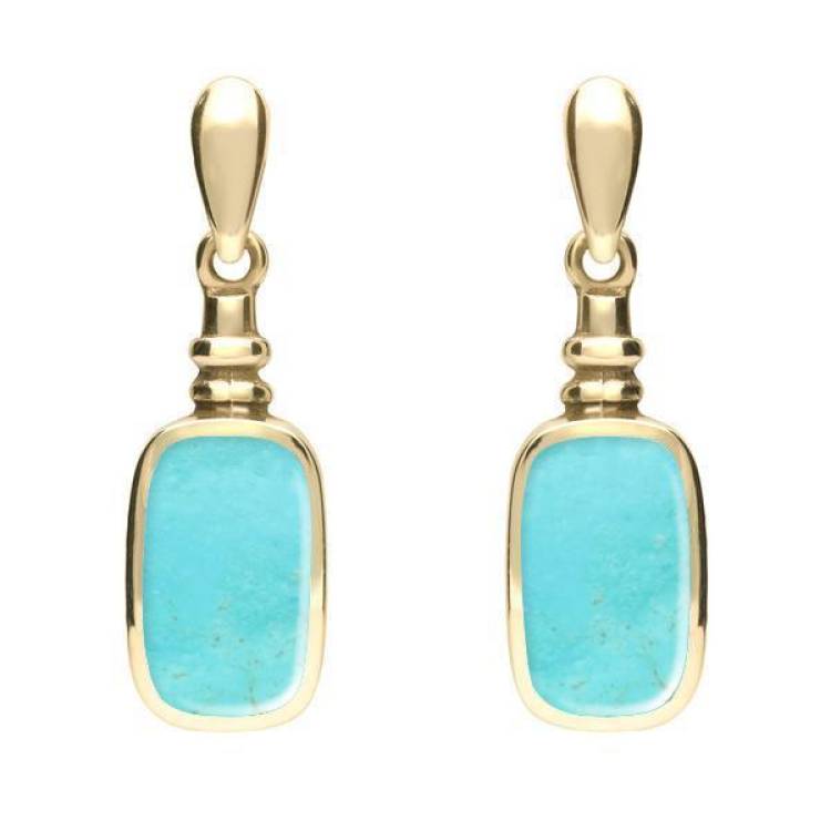 9ct Yellow Gold Turquoise Oblong Bottle Top Drop Earrings
