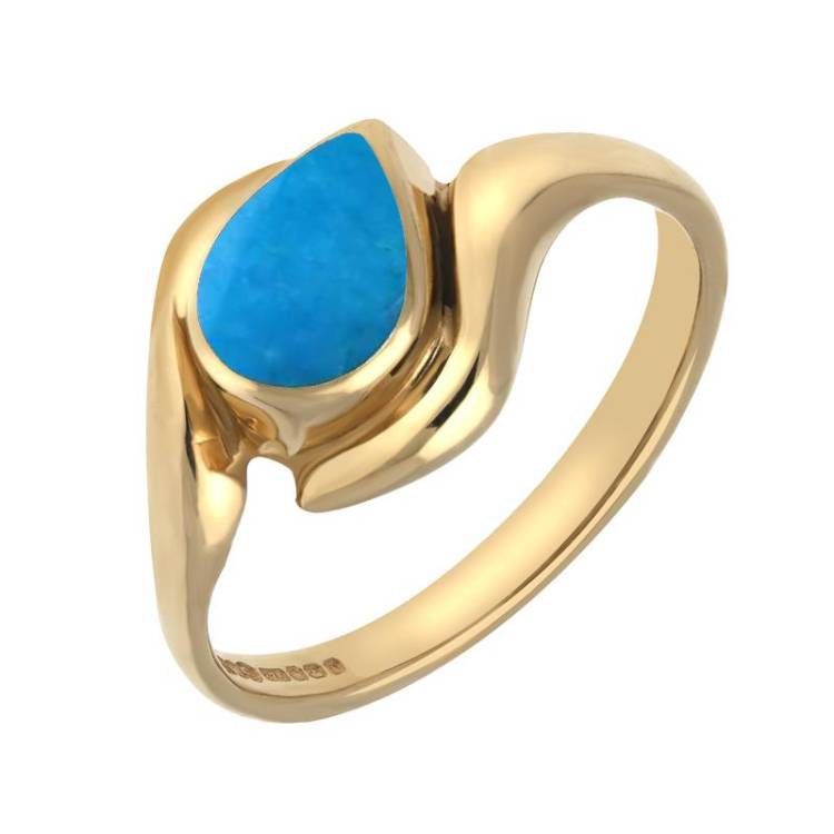 9ct Yellow Gold Turquoise Offset Pear Ring - Yellow Gold