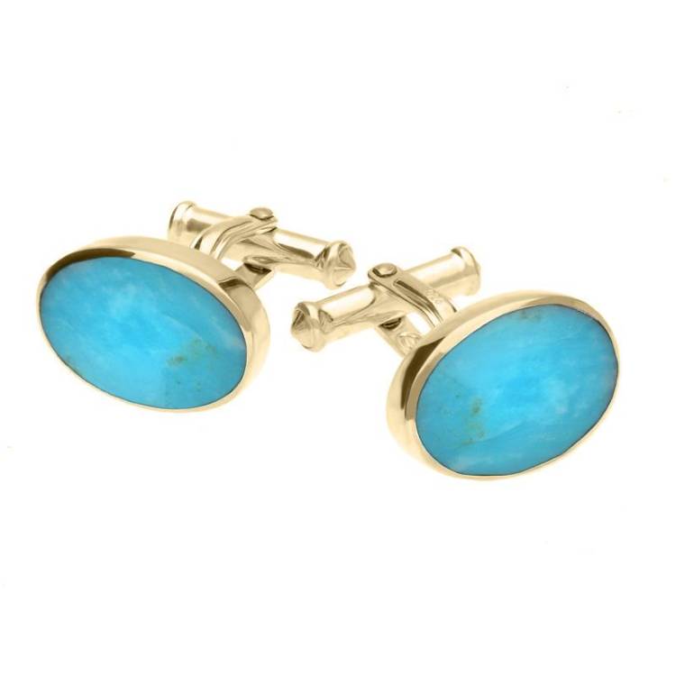 9ct Yellow Gold Turquoise Oval Cushion Cufflinks - Option1 Value