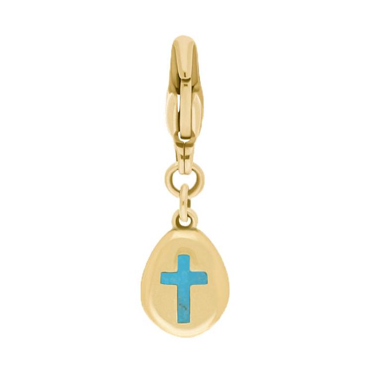9ct Yellow Gold Turquoise Pear Shaped Cross Clip Charm - Option1 Value Yellow Gold