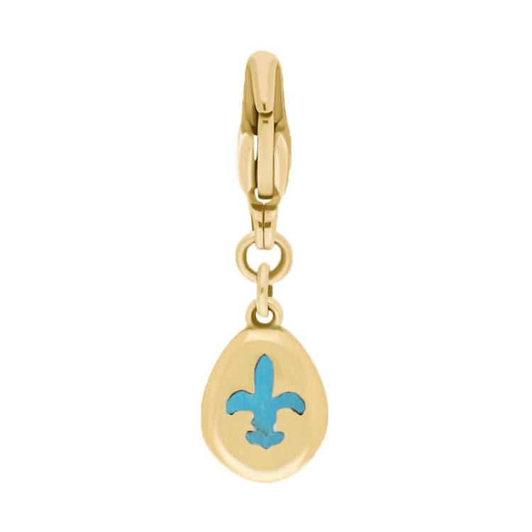 9ct Yellow Gold Turquoise Pear Shaped Fleur De Lis Clip Charm - Option1 Value Yellow Gold