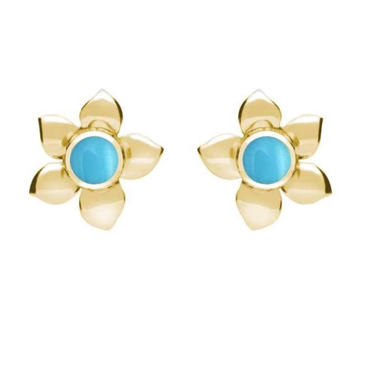 9ct Yellow Gold Turquoise Petal Stud Earrings - Option1 Value Yellow Gold