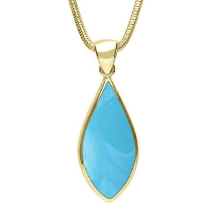 9ct Yellow Gold Turquoise Pointed Pear Necklace - Yellow Gold