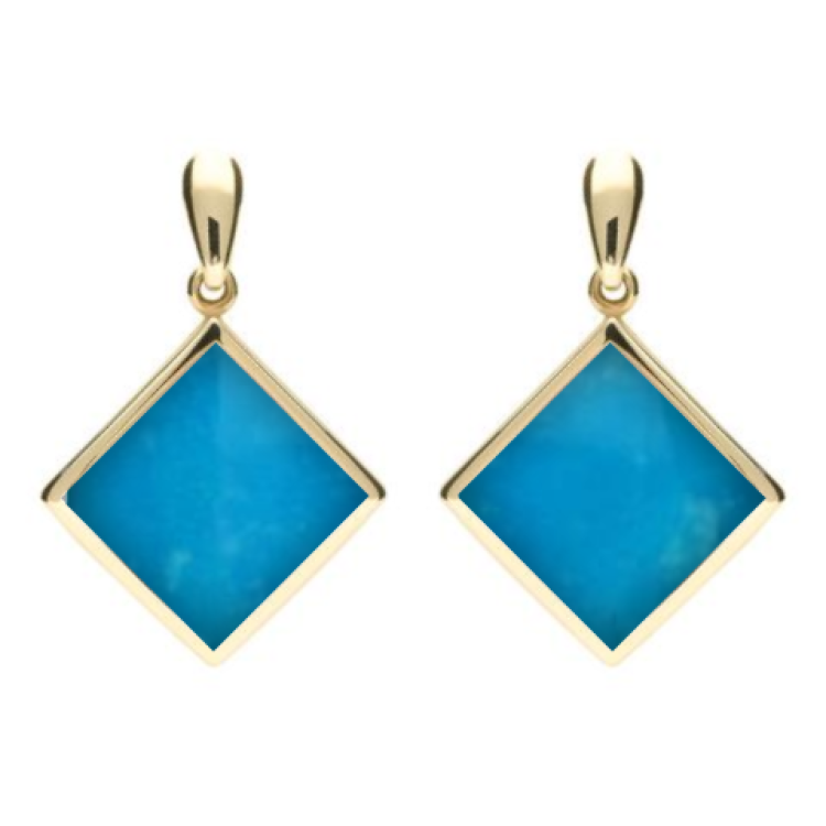 9ct Yellow Gold Turquoise Rhombus Drop Earrings