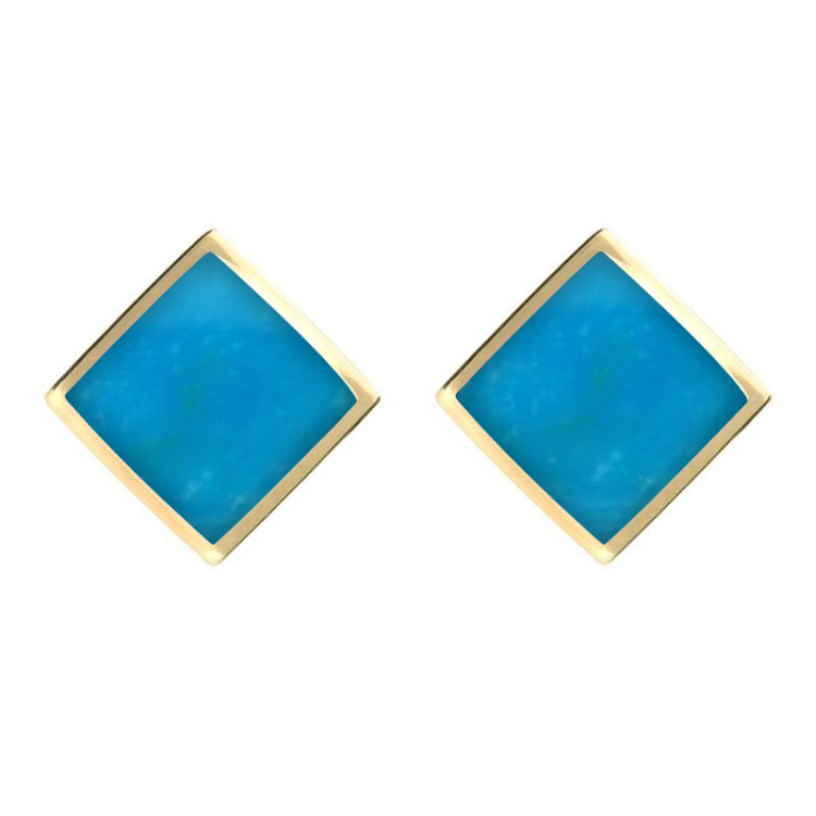9ct Yellow Gold Turquoise Rhombus Earrings - Yellow Gold