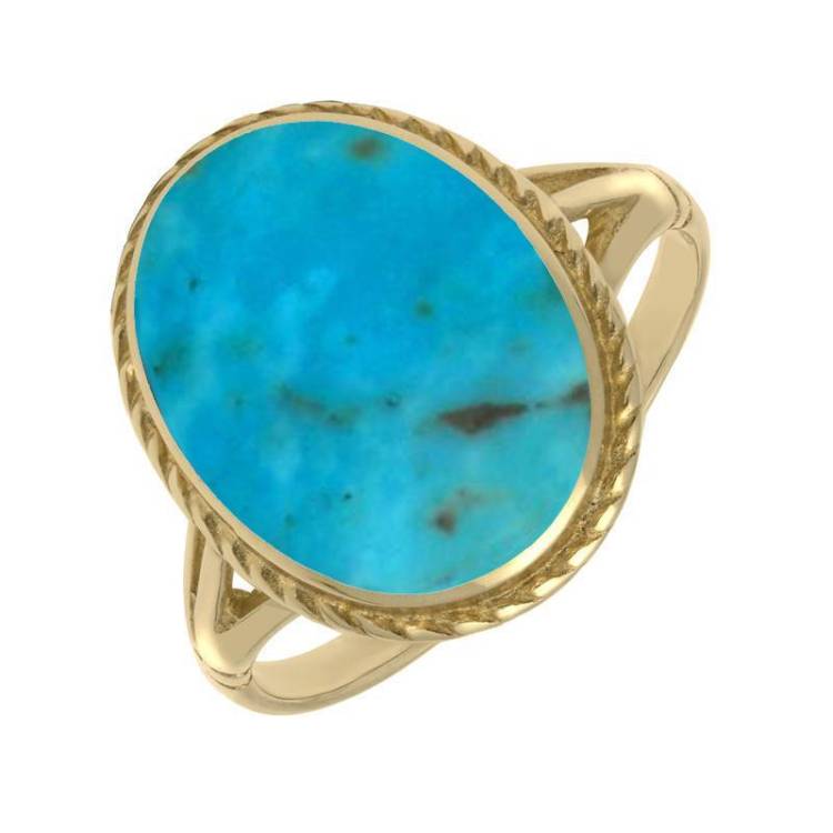 9ct Yellow Gold Turquoise Rope Edge Ring - Yellow Gold