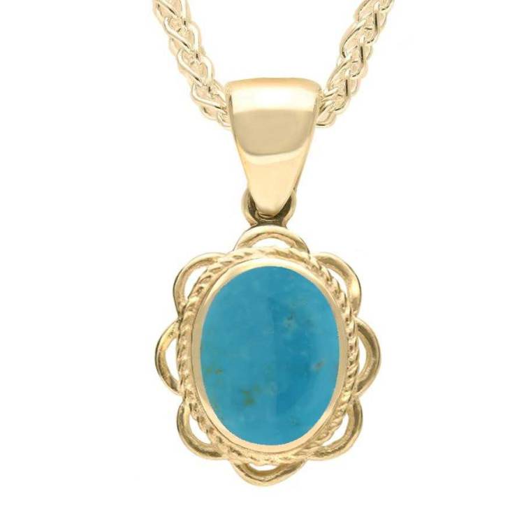 9ct Yellow Gold Turquoise Rope Oval Frill Necklace - Yellow Gold