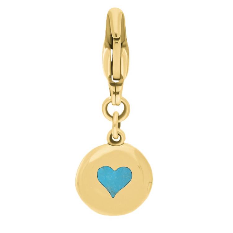 9ct Yellow Gold Turquoise Round Shaped Heart Clip Charm - Option1 Value Yellow Gold