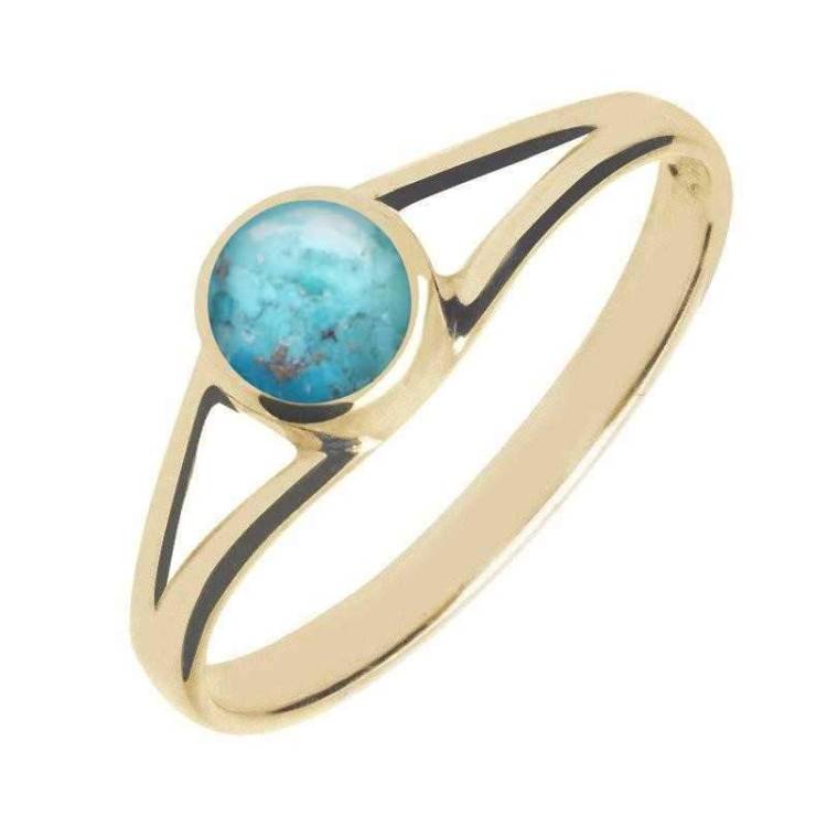 9ct Yellow Gold Turquoise Round Split Shoulder Ring - Yellow Gold