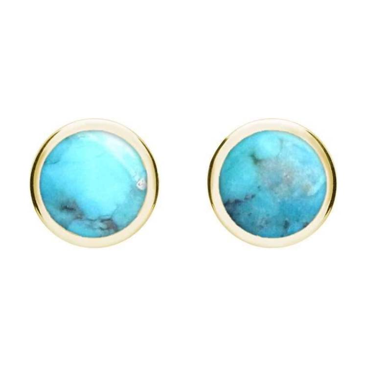 9ct Yellow Gold Turquoise Round Stud Earrings - Yellow Gold
