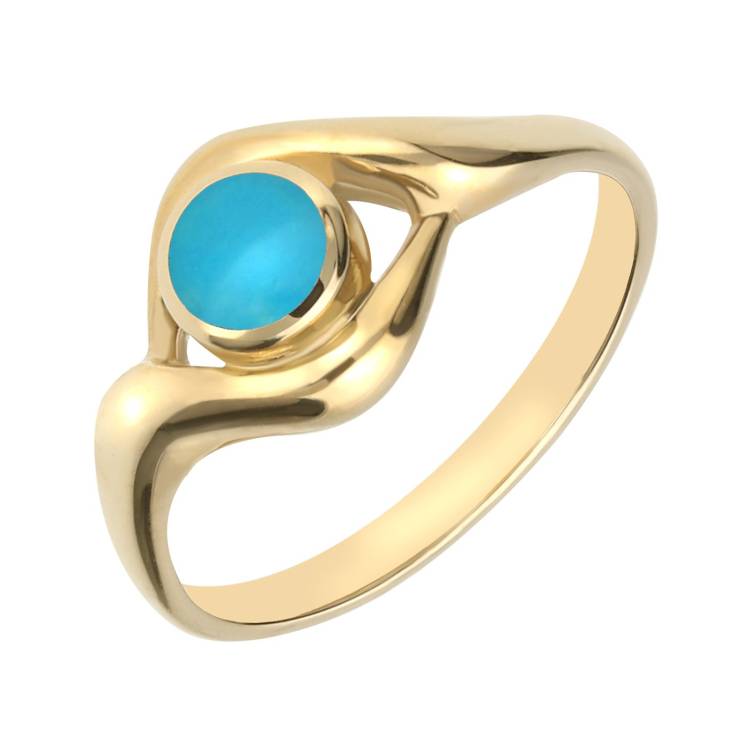 9ct Yellow Gold Turquoise Round Twist Ring - Yellow Gold