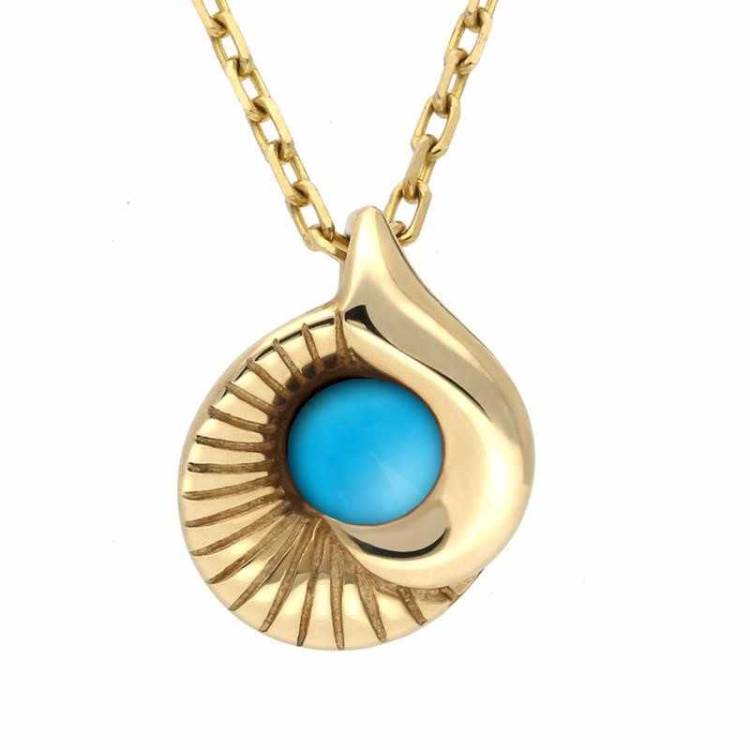 9ct Yellow Gold Turquoise Seashell Necklace - Yellow Gold