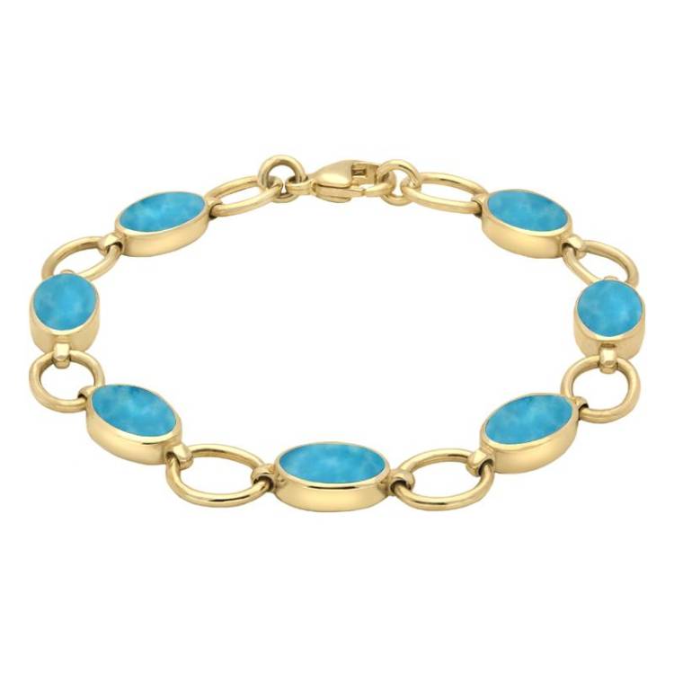 9ct Yellow Gold Turquoise Seven Oval Stone Bracelet - Option1 Value Yellow Gold